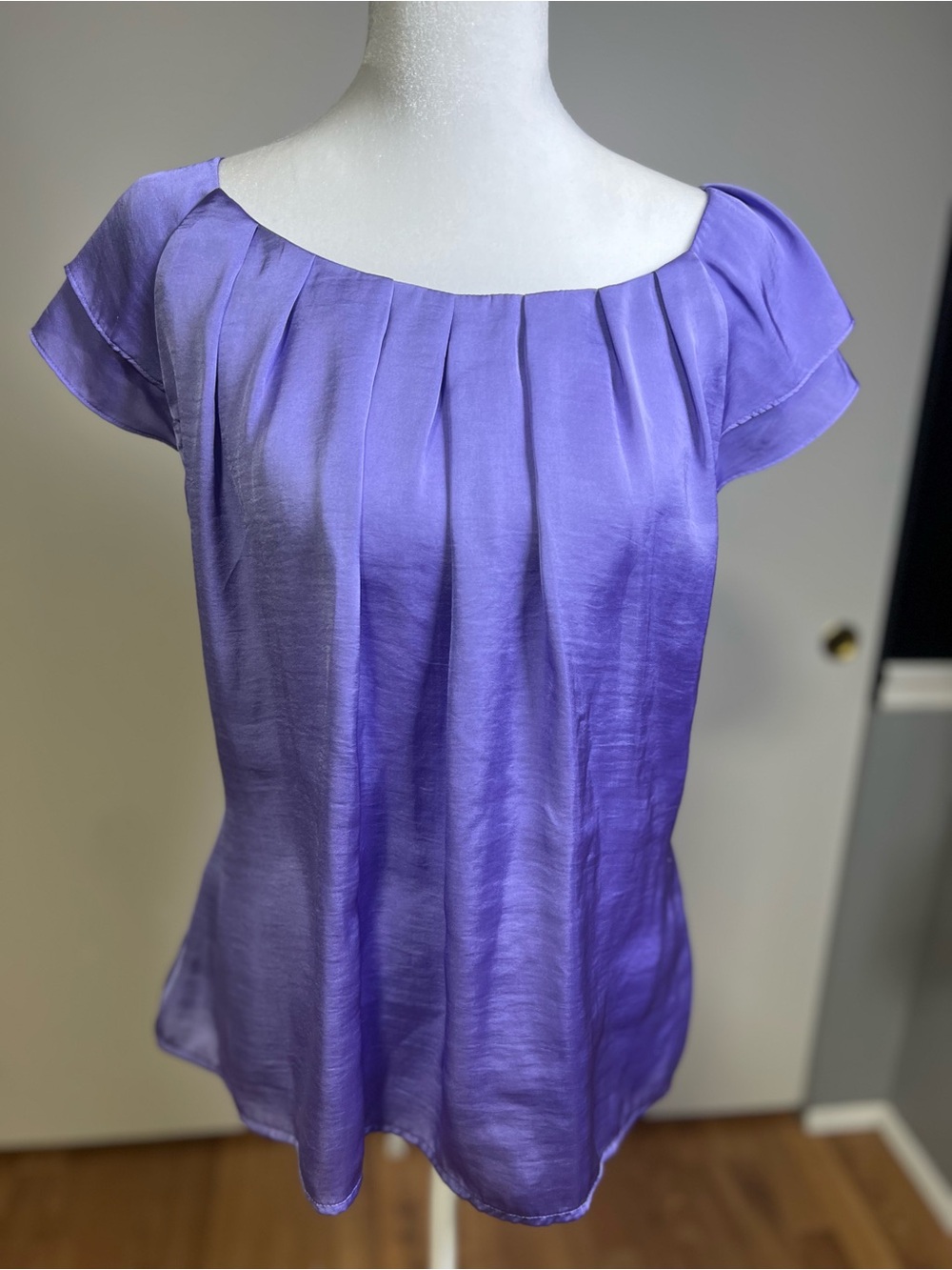 dressbarn Lavender Pleated Cap-Sleeve Blouse